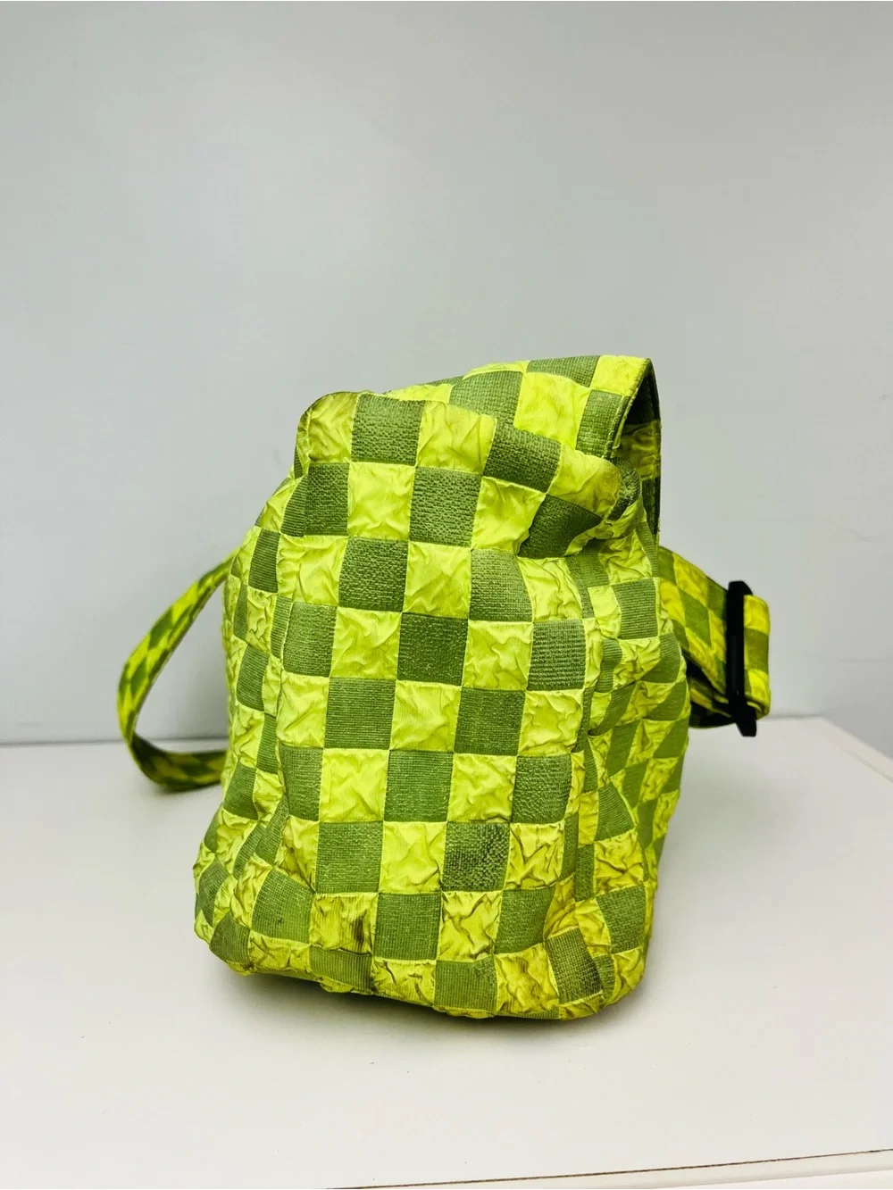 Neon Lime Green Checkered Crossbody Bag